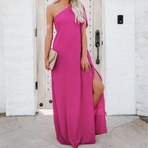 Vici Gala Affair One Shoulder Maxi Dress - Magenta (Small)